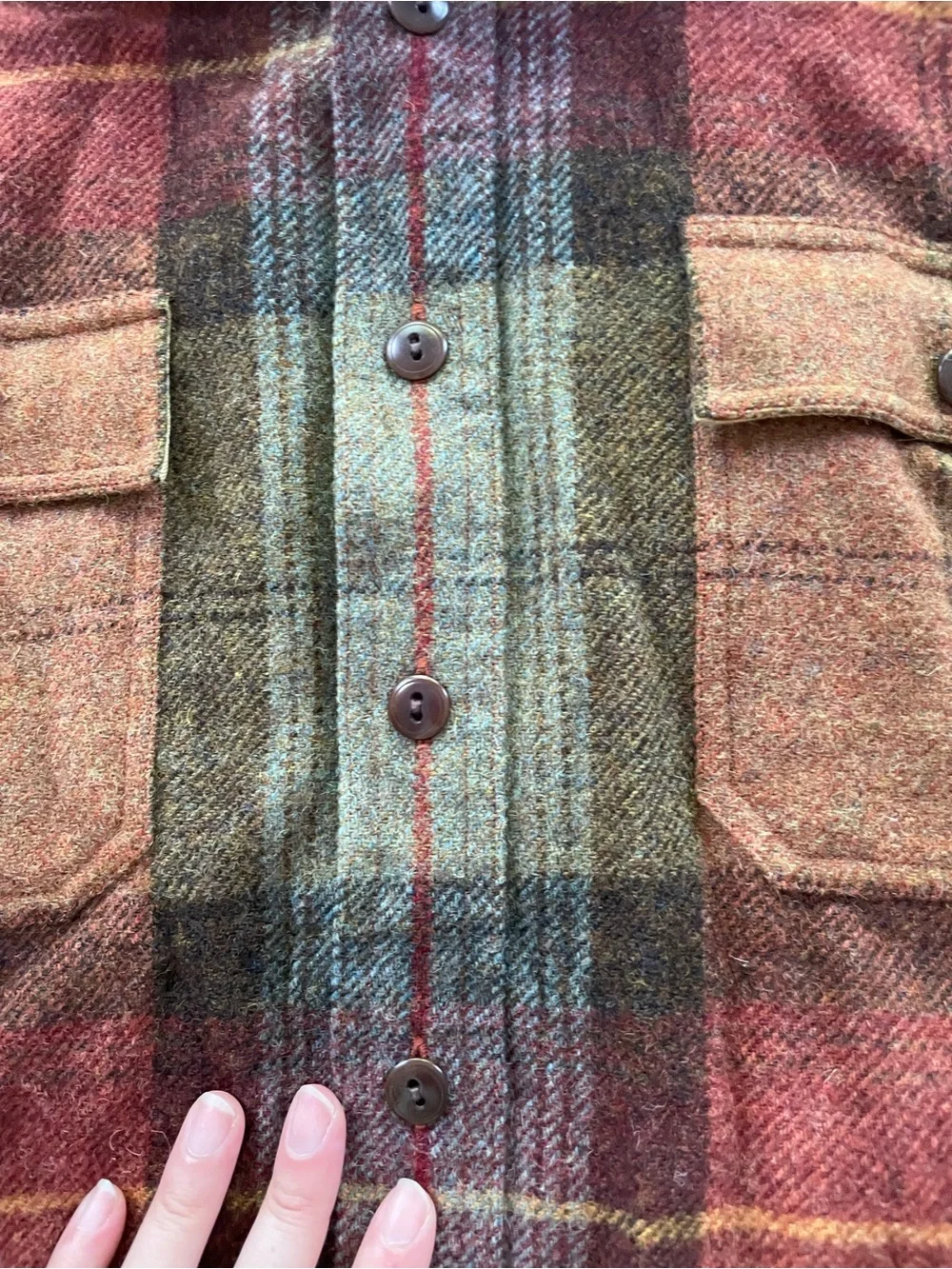Polo by Ralph Lauren Red, Green & Brown Plaid Button-Down Shirt 100% wool